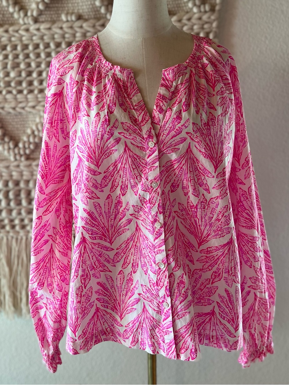 Lilly Pulitzer Aldina Top Medium Pink Bliss Shady Babe Cotton Blouse Medium